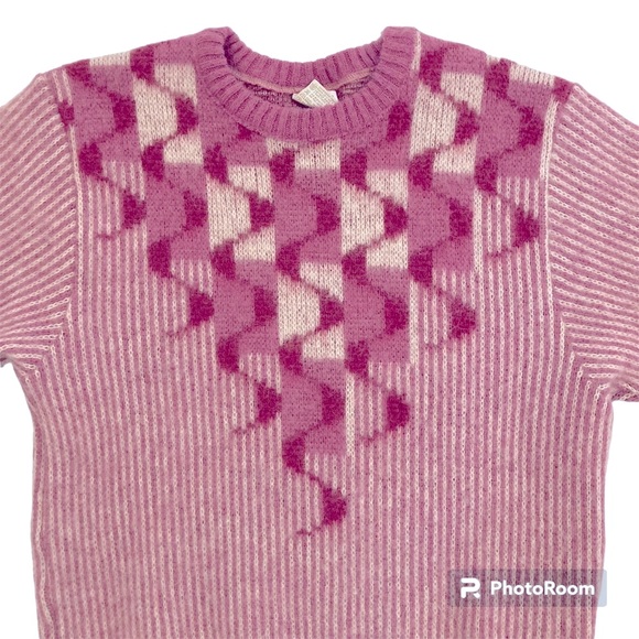 Vintage Alafoss Icewool Pink/Mauve Wavy Striped Wool Sweater Sz M Iceland Knit - Picture 2 of 6